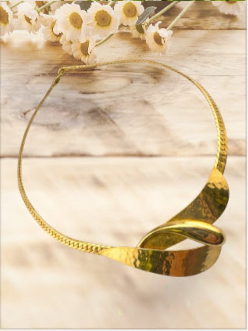 Modernist Gold Tone Knot Necklace Sculptural Collar Choker 16"